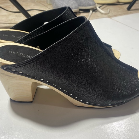 Kelsi Dagger Black Leather Brooklyn Boulder Chunky Wood Platform Clog Mules 7.5 - Picture 10 of 16